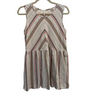 Lime N Chili Size Small Tan Blue Coral Stripe Cotton Sleeveless Babydoll Top
